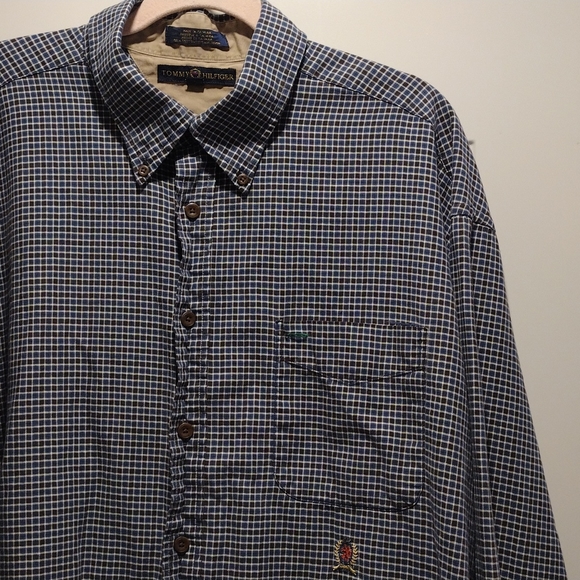 Xxl Tommy Hilfiger long sleeve button down shirt blue black plaid pattern - Picture 4 of 9